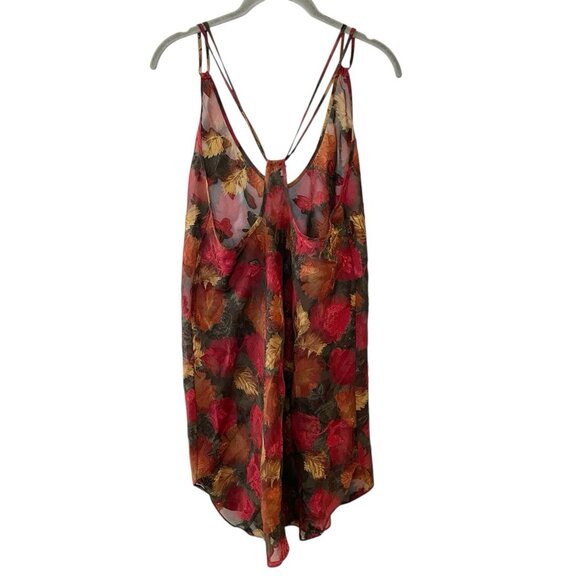 90s Vintage Sears Inner Most Slip Dress Semi Sheer Floral Autumn Leaves Red M - Picture 2 of 5